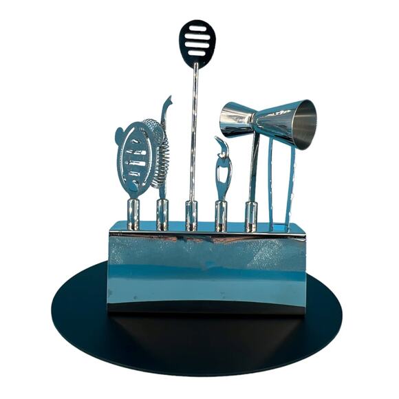 Stainless Steel Bar Tools Six Piece Set and Stand Cocktail Party Bartender Drink - Picture 6 of 13